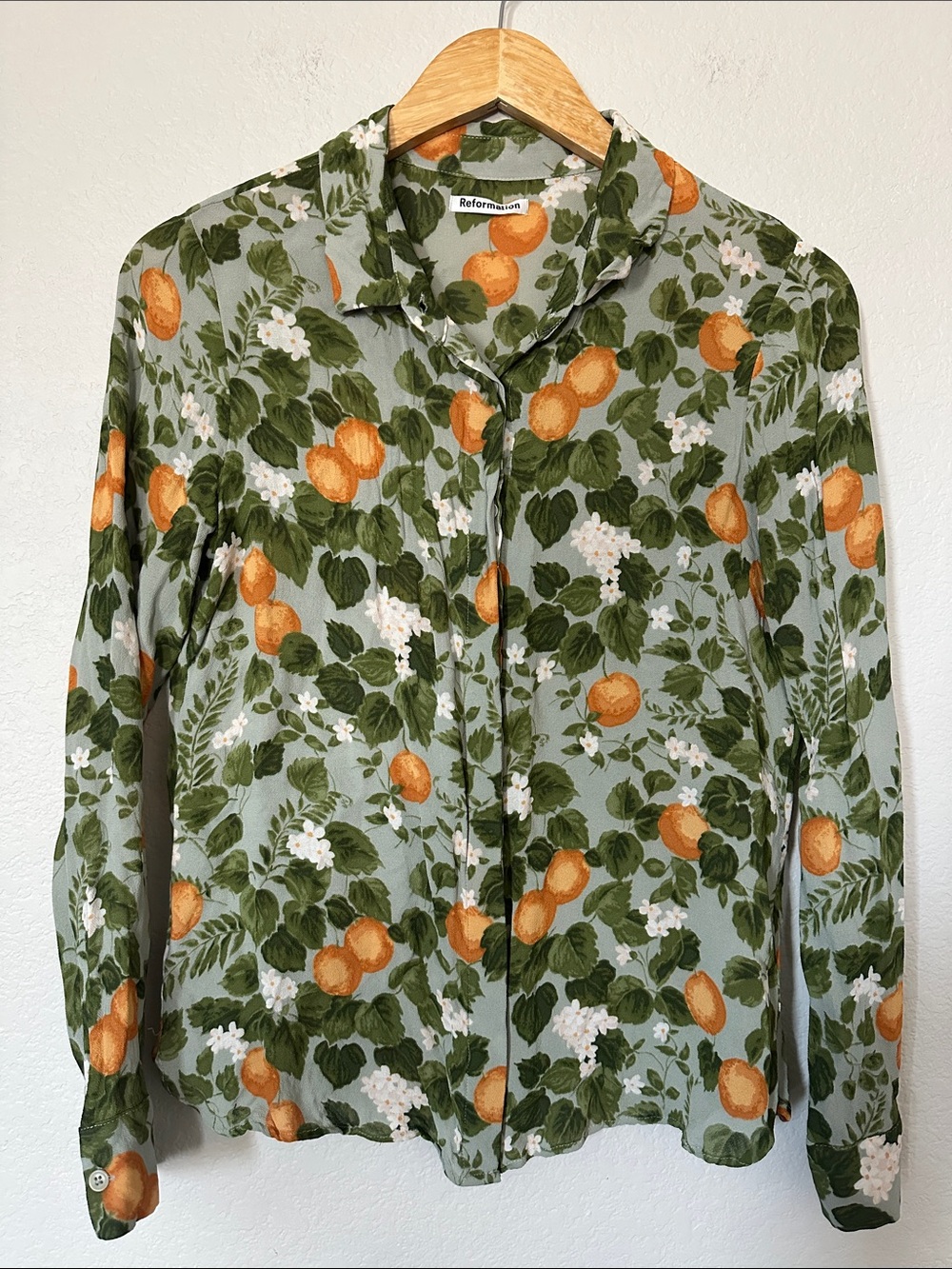Reformation Violet Button Down Blouse In Orange Grove - Picture 3 of 6